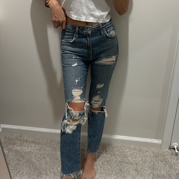 New Lovers + Friends Logan Ainsley denim jeans high rise tapered leg size 24 - Picture 3 of 13